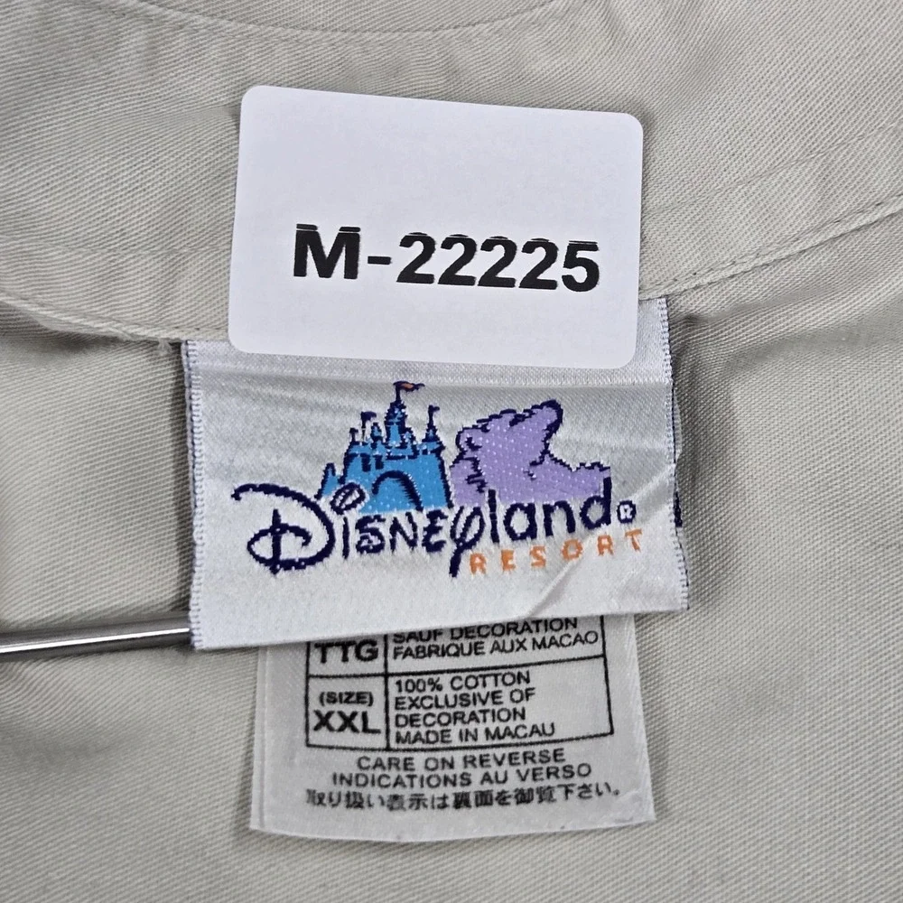 Disneyland Resort Men Button Up Shirt XXL Beige Embroidered Mickey Mouse READ
